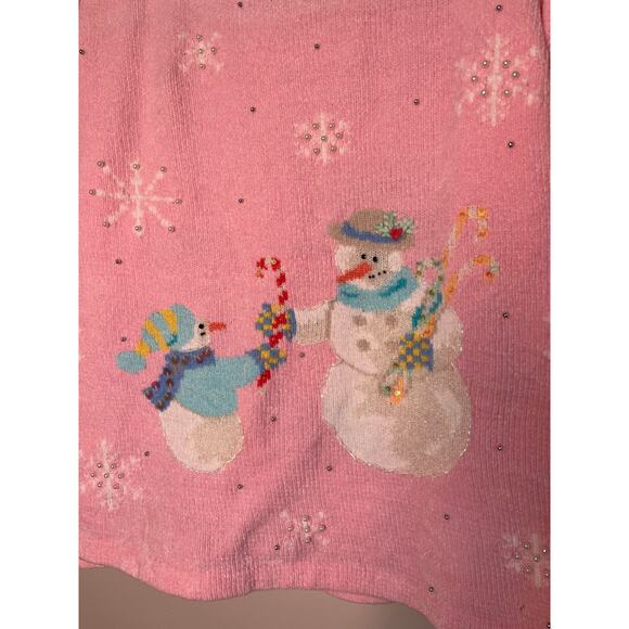 2000s Design Options Pastel Rainbow Christmas Snowman Chenille Glam Cardigan XL - Picture 9 of 10